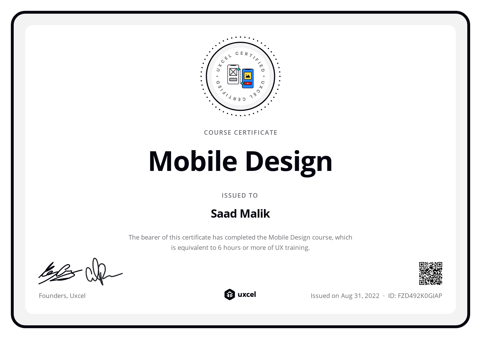 Saad Malik's certificate